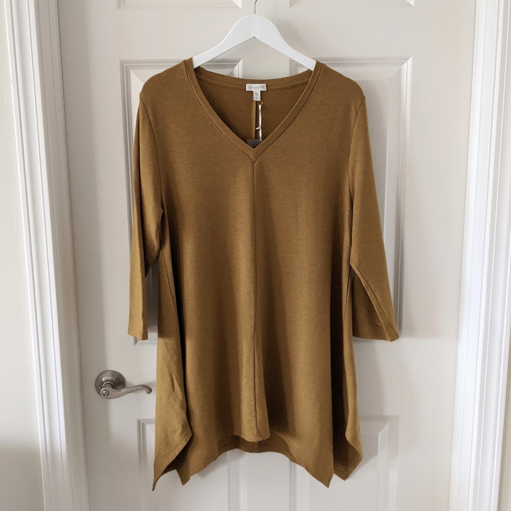 NEW Garnet Hill Popover Tencel Knit Lagenlook Tunic Shirt Olive Green XL NWT
